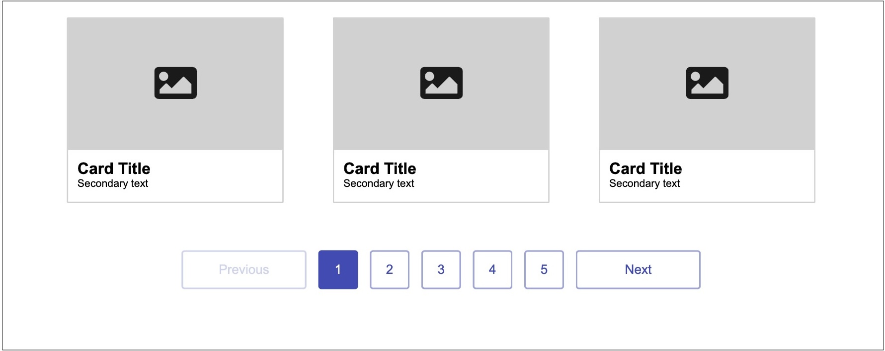 A pagination with a previous button, 5 numbered buttons, and a next button. Illustration.