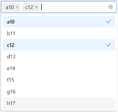 Combobox showing a select with two marked entries. These entries are as well represented as clickable tags inside a formfield where you could type for new tags/entries.