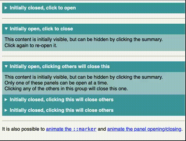 Examples of HTML element expanding and contracting